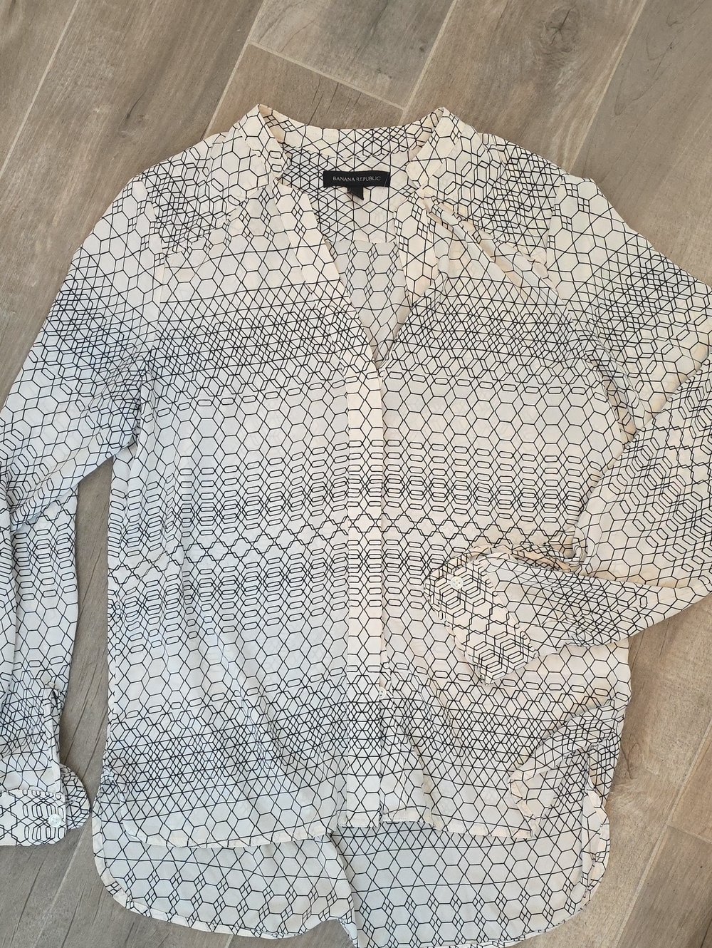 Banana Republic White Blouse with Black Geometric Pattern